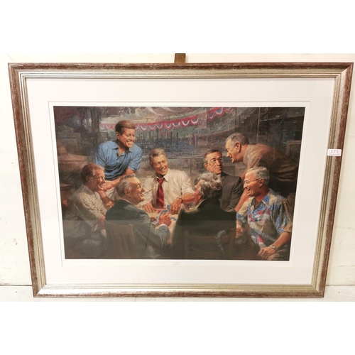 185 - True Bliss, large print after Andy Thomas, collage of Democratic American Presidents, mounted, gre... 