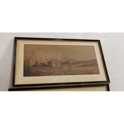 190 - Pair 19thC Hunting Scenes, highlighted lithographs (possibly watercolours), in black and gold frames... 