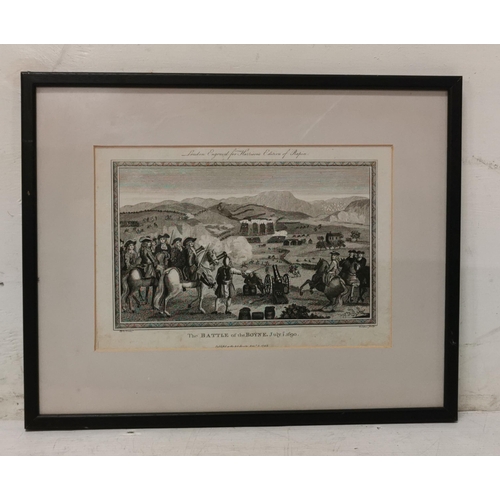 208 - Copper Engraving, The Battle of the Boyne, pubd 1783, engraving for Harrisons, black frame 20cmH ... 