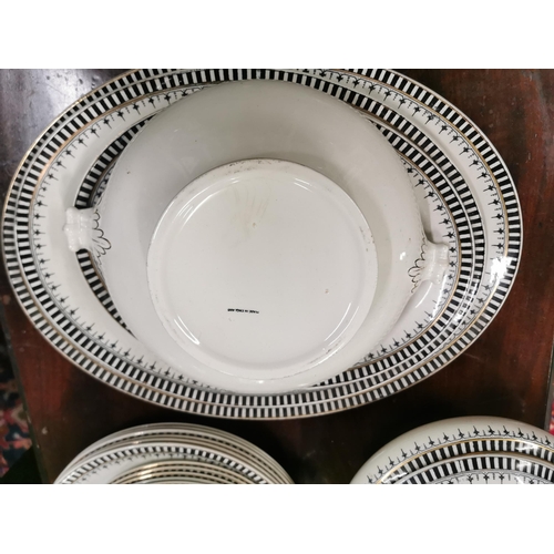 256 - English Part Dinner Service (stamped Cairo), dinner plates, 3 graduating oval plates, pair entrees... 