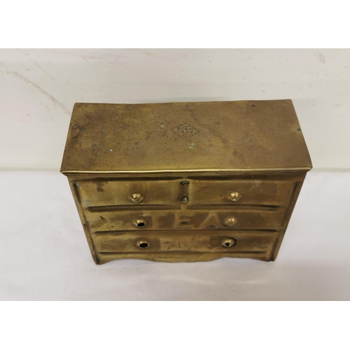 267 - Miniature brass Tea chest, with hinged lid, marked R G & Co, 1907, 16cmW x 12cmH