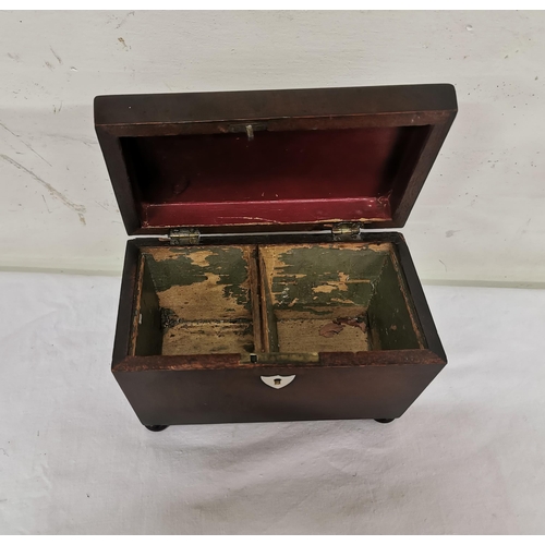 287 - Small antique mahogany Tea Caddy, hinged lid, ivory escutcheon, on 4 turned feet, 20cmW x 14cmH