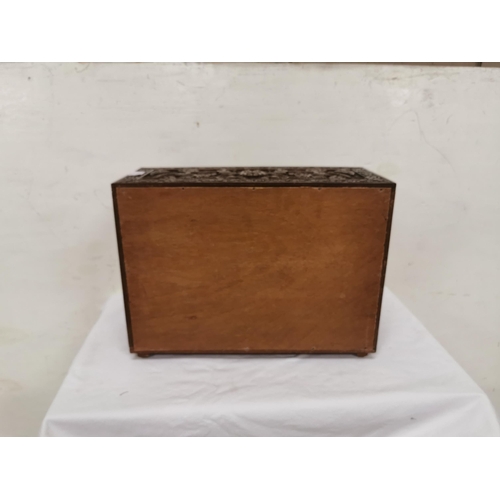 287 - Small antique mahogany Tea Caddy, hinged lid, ivory escutcheon, on 4 turned feet, 20cmW x 14cmH