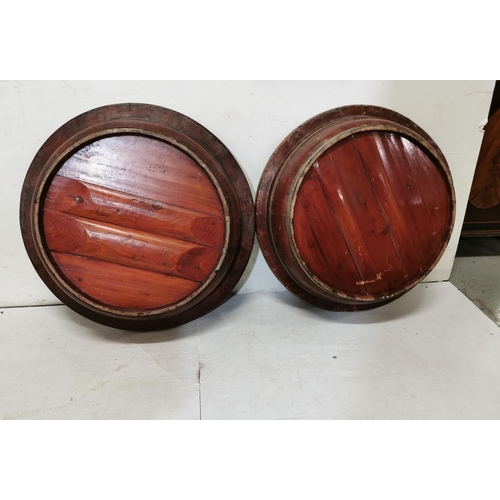 323 - Matching Pair of large Indonesian Wooden Rice Bowls/Stores, brass bound, 76cmdia x 19cmH