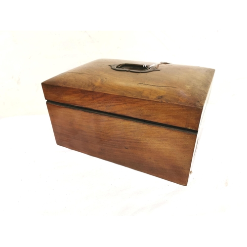 324 - Victorian Walnut Table Top Sewing Box, brass handle, escutcheon, the hinged lid padded with green sa... 