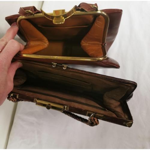 335 - 2 Vintage Brown Leather Handbags, with brass clasps (2)