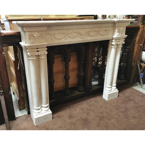 353 - Adams Style White Marble Fireplace, with a pair of ionic-shaped pillars to either jam, a decorative ... 