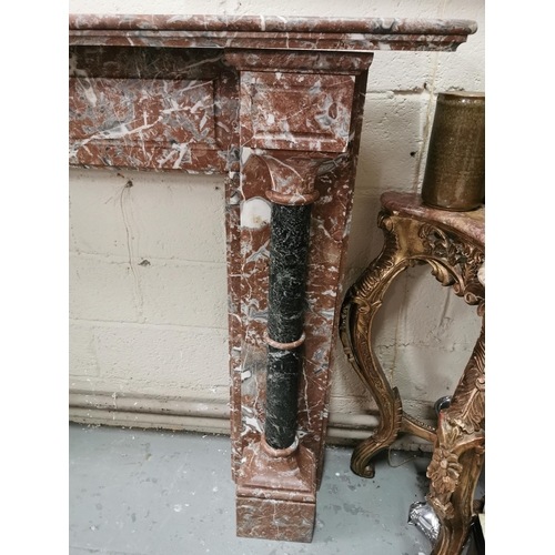 355 - Fine Victorian Belgian Rouge Marble Fireplace, with tinto columns, 1.78mW mantle x 1.25mH (0.95cm in... 