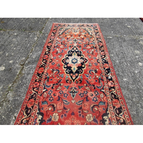 364 - Washed red ground Persian Soureak Village Rug, beautiful floral pattern, 3.08m x 1.37m