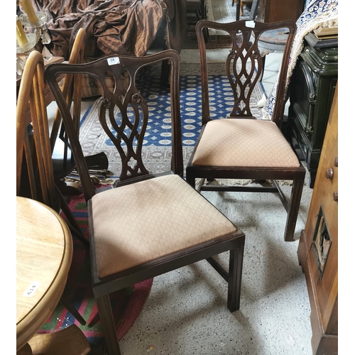 38 - Pair of Chippendale style Dining Chairs, salmon coloured padded seats