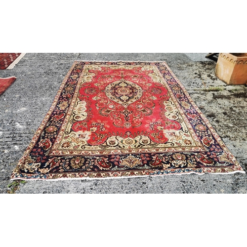 383 - Rich pink and blue ground Persian Tabriz Carpet, bespoke medallion design, Vintage era (small patch)... 