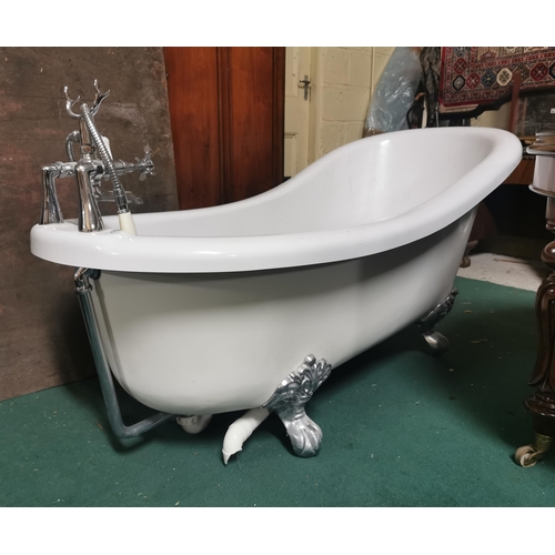 400 - Modern Victorian Style Roll Top Bath, on 4 chrome finish ball and claw feet and chrome taps with a s... 