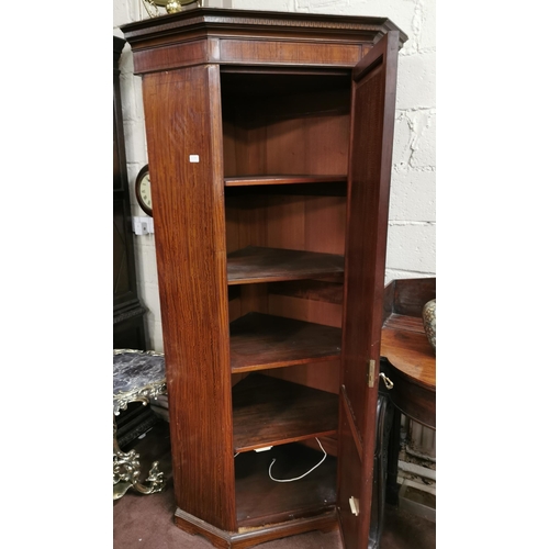 42 - Edw Tall Satinwood Corner Cabinet, the feathered single door inlaid with floral bordered oval panel,... 