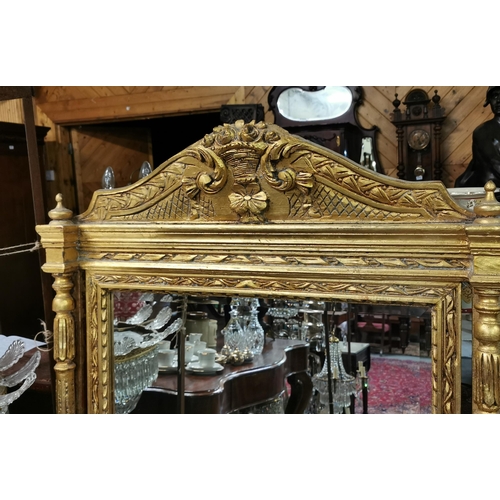 432 - Gilt Framed Pier Mirror, with a decoratively carved pediment, featuring side pillars, 1.63mH x 91cmW