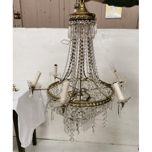 440 - Large French Style Chandelier, 6 arm (3 internal el fittings), glass beads and tear-shaped droplets,