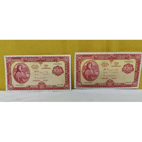 462 - 2 x £20 Lady Lavery Series Irish Bank Notes  both dated 24.3.1976 (serials OIG059851,81X022201) (1 ... 