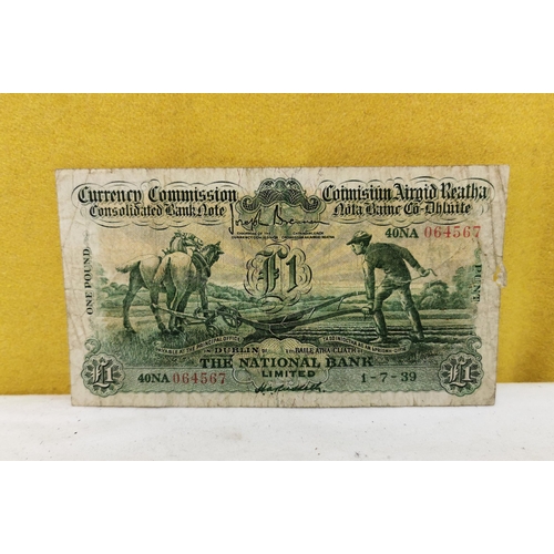 463 - £1 The National Bank Ploughmans Note, dated 1.7.39. Worn condition