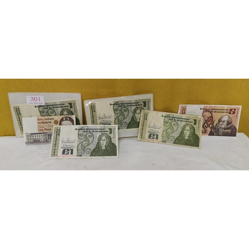 464 - 4 x Series C Irish Bank Notes, all uncirculated  2 x £1 (1984, 1989), 2 x £5 (1993)