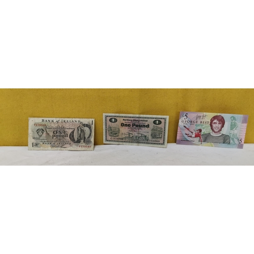 467 - 3 x Northern Ireland Bank Notes - £5 George Best 1946-2005 commemorative note, £1 1970, £1 (undated)... 