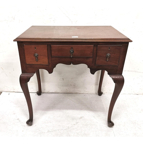 47 - Early 20thC Mahogany Side Table, with 3 apron drawers, cab legs, 48m x 73cmW