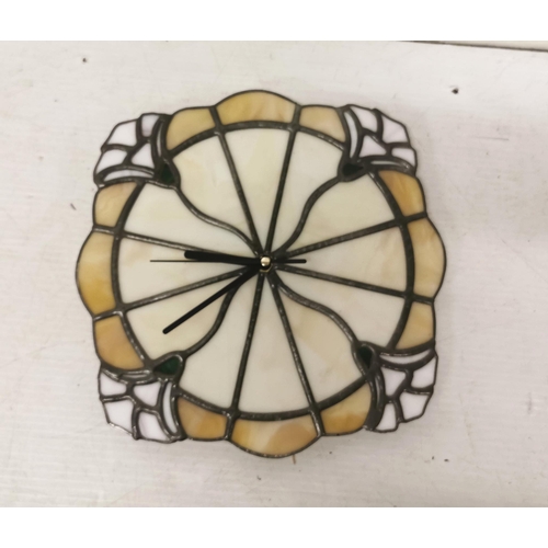 489 - Modern leaded glass Wall Clock, cream with floral design edges (battery operated)