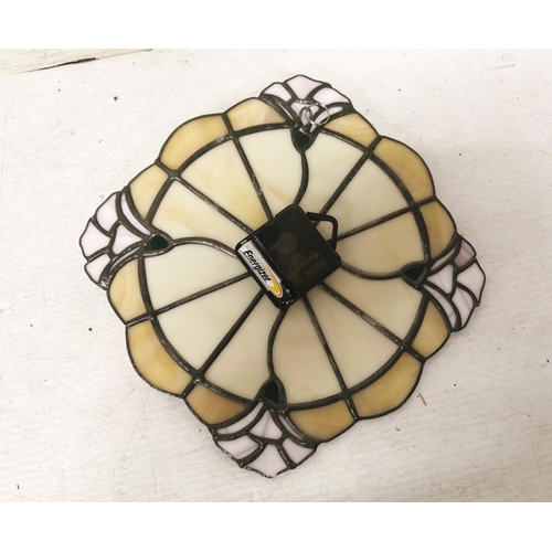 489 - Modern leaded glass Wall Clock, cream with floral design edges (battery operated)