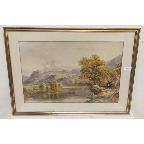 499 - 20thC School, Along the River Path, watercolour, in a gold frame, 46cmH x 63cmW