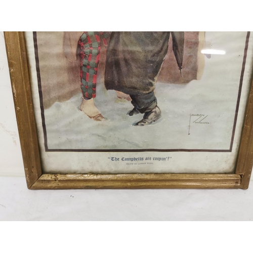 507 - Vintage framed Lawson Wood Print  The Campbells are comin, 37cm x 28cmW