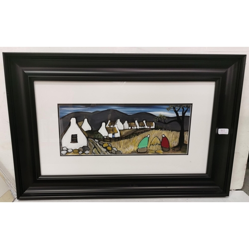 511 - MARY LOU Gathering the Harvest Oil on Board, 19cm x 49cmW, signed, in a white mount and black fram... 