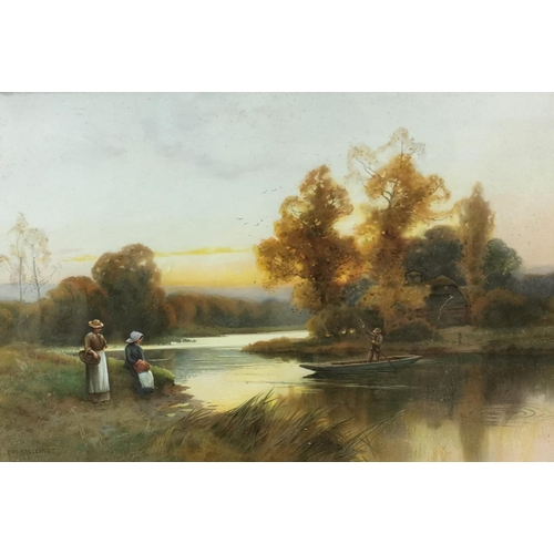 522 - Earnest William Hassel Hust (1866  1949), Oil on Board, Figures by a Lake, H29cm x W54cm, signed lo... 