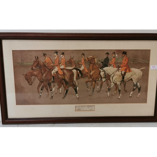 528 - LIONEL EDWARDS (after), On the Way To the Meet, antique lithograph in mahogany frame, 18cm x 32.5c... 