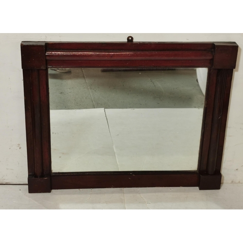 536 - Antique Painted Pine Overmantle Mirror, dark red finish, raised columns to borders,  80cmH x 62cmW