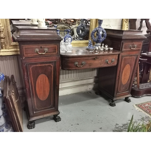 55 - Late 19thC Mahogany Pedestal Sideboard, inlaid with oval satinwood panels, on paw feet to the front ... 