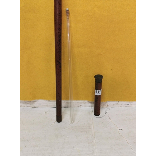 558 - Vintage shooting stick, with a walnut finish, silver top and long spirit bottle inside