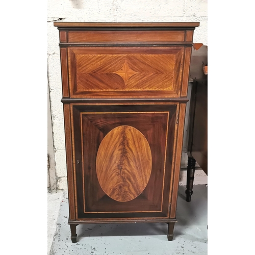 58 - Inlaid Mahogany Gramophone Cabinet, the hinged lid opening to a record player, above a single door, ... 