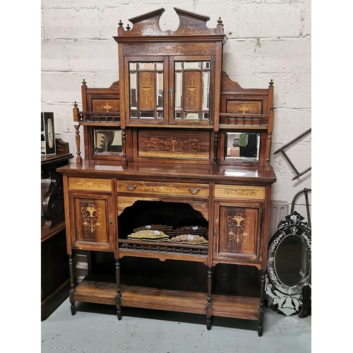 61 - Victorian Rosewood Chiffonier, nicely decorated with satinwood flowers,  a swan neck pediment over 2... 