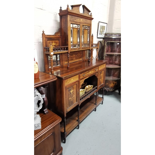 61 - Victorian Rosewood Chiffonier, nicely decorated with satinwood flowers,  a swan neck pediment over 2... 