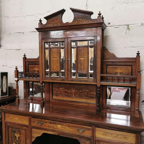 61 - Victorian Rosewood Chiffonier, nicely decorated with satinwood flowers,  a swan neck pediment over 2... 