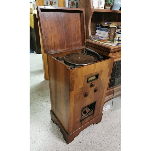 612 - Vintage Gramophone/Record Player, in tall walnut coloured case (not working), Electric Motor label