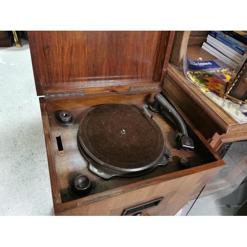 612 - Vintage Gramophone/Record Player, in tall walnut coloured case (not working), Electric Motor label