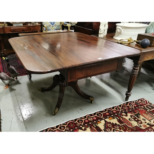 62 - WMIV Fine Mahogany Pembroke Table, with drop side leaves, one apron drawer, on a decorative pedestal... 