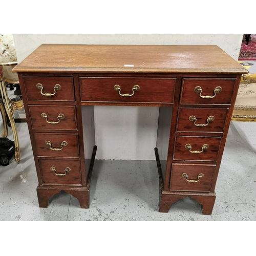 64 - Late 19thC Compact Mahogany Kneehole Writing Desk, with brass drop handles, bracket feet, 95cmW x 42... 