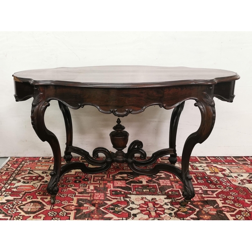 66 - 19thC Continental Rosewood Centre Table, a serpentine shaped top over cabriole stretchers and legs, ... 