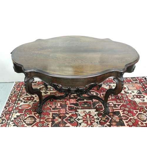 66 - 19thC Continental Rosewood Centre Table, a serpentine shaped top over cabriole stretchers and legs, ... 