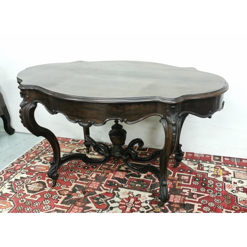 66 - 19thC Continental Rosewood Centre Table, a serpentine shaped top over cabriole stretchers and legs, ... 