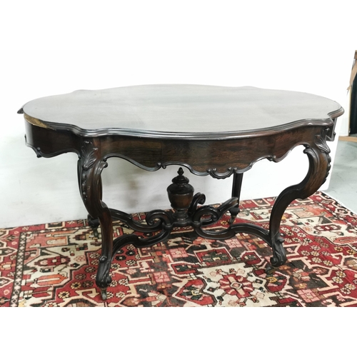 66 - 19thC Continental Rosewood Centre Table, a serpentine shaped top over cabriole stretchers and legs, ... 