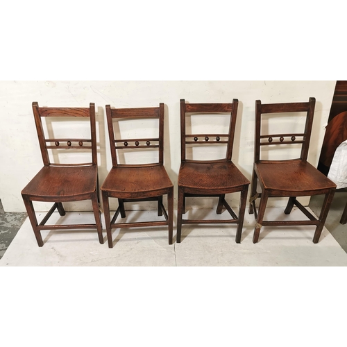 7 - Set of 4 Canadian Elm Kitchen Chairs, rail backs with ball detail, stretcher bases (2 stretchers dam... 