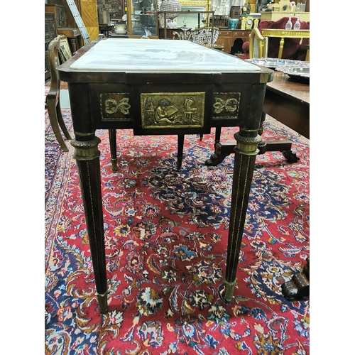 79 - Tall white marble topped and rectangular shaped French Centre Table, on turned legs (some damage to ... 