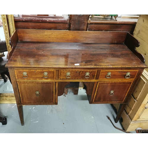 84 - Edwardian Inlaid Mahogany Sideboard with 3 drawers and 2 cabinets, tapered legs, rear gallery, 52cmD... 