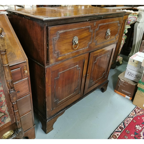 87 - Geo. Mahogany Secretaire Desk, the pull out desk top fitted with small drawers, above 2 cabinet door... 